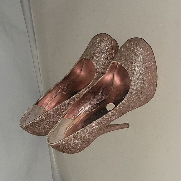BAKERS Rose Gold Glitter Heels Sparkly Party Shoes Stiletto Pumps Designer party - Picture 2 of 7